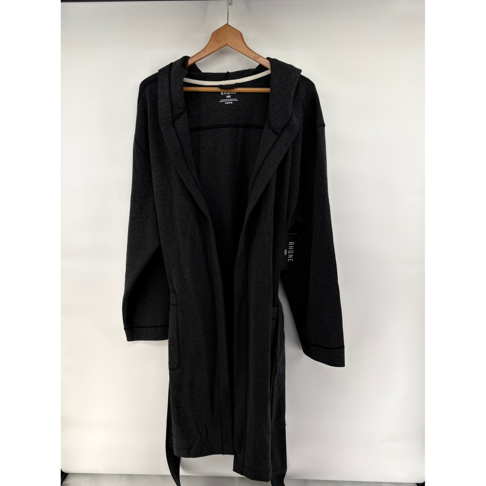Rhone Men's Black Heather Cotton Blend Heritage Midweight Hooded Robe S/M NWT - Picture 2 of 12